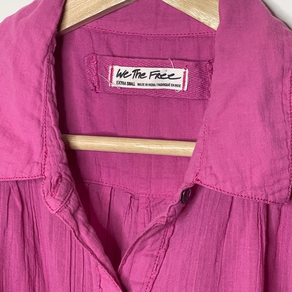 We The Free Shirt Extra Small Pink Button Down Short Sleeve Tunic Top - Picture 3 of 6
